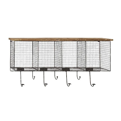 Black Iron Farmhouse Wall Hooks With Shelf