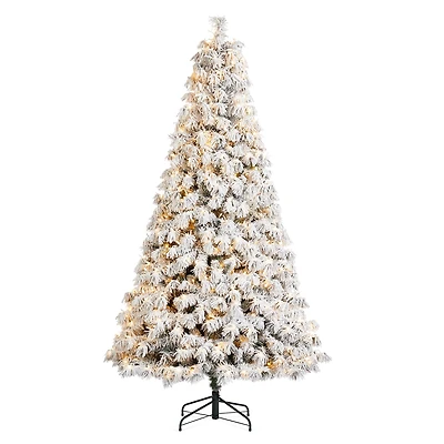 Glitzhome® 7.5ft Pre-Lit Flocked Full Spruce Artificial Christmas Tree, Warm White LED Lights