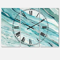 Designart Blue Green Silver Springs Coastal 3 Panel Wall Clock
