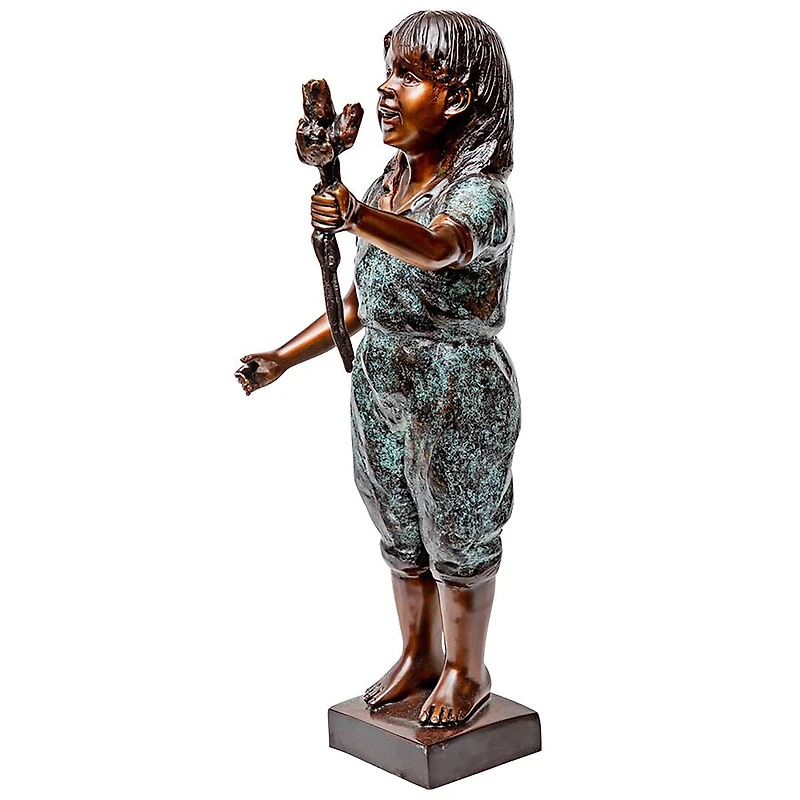Design Toscano 23" Olivia's Roses Flower Girl Cast Bronze Garden Statue