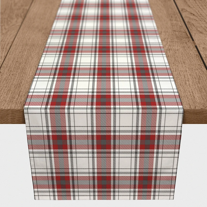 Red Gray Plaid 16x72 Cotton Twill Runner
