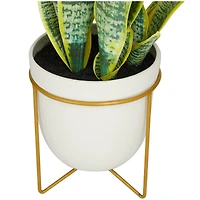 The Novogratz 25" Green Snake Faux Foliage Artificial Plant with White Porcelain Pot and Gold Stand