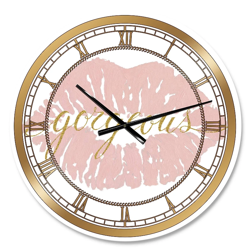 Designart 'Fashion Glam Lips On Gold Ii Glam Wall Clock