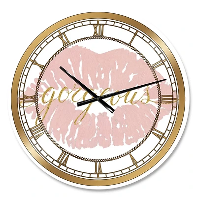 Designart 'Fashion Glam Lips On Gold Ii Glam Wall Clock