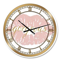 Designart 'Fashion Glam Lips On Gold Ii Glam Wall Clock
