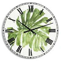 Designart 'Mixed Botanical Green Leaves V Farmhouse Wall Clock