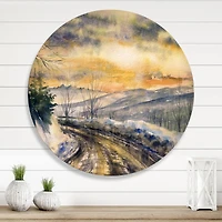 Designart - Winter Landscape With Road Under Bright Sunset