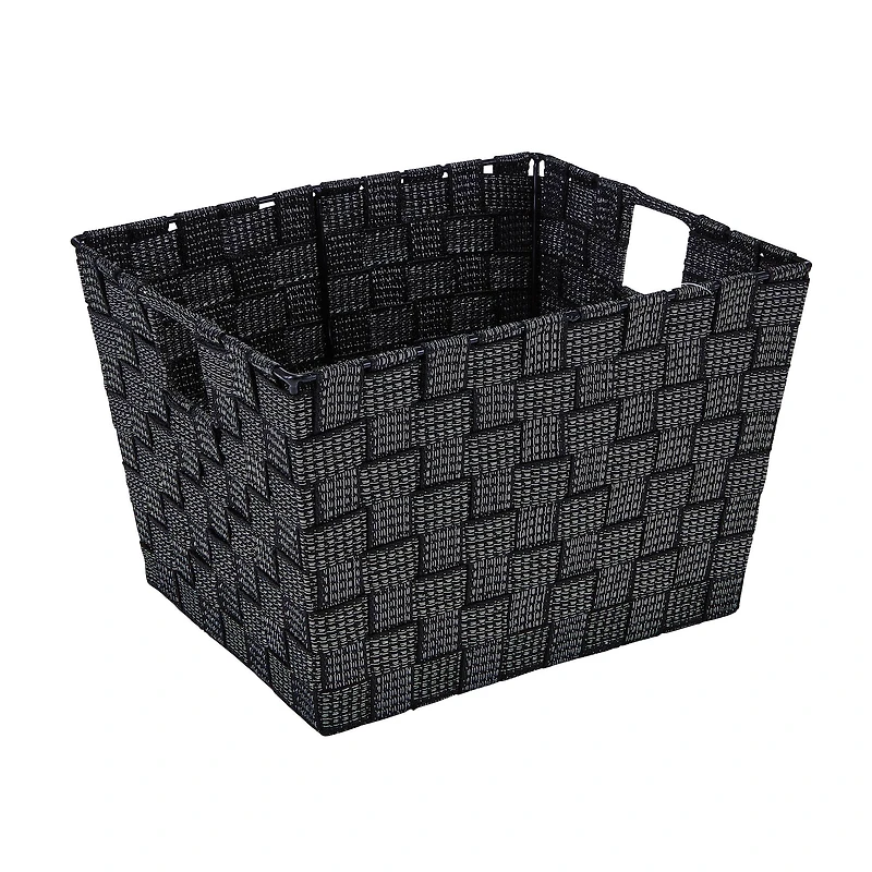 Simplify Medium Black/Silver Lurex Striped Woven Storage Bin