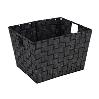 Simplify Medium Black/Silver Lurex Striped Woven Storage Bin
