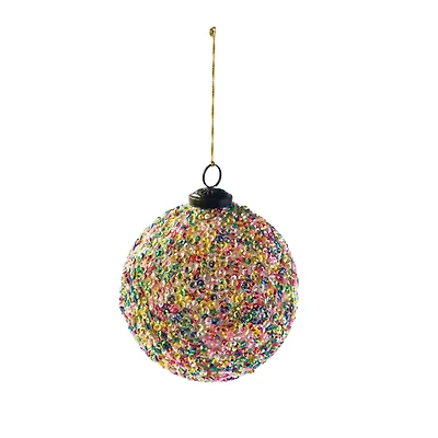 Hello Honey® 4" Multicolor Glass Ball Ornament with Sequins
