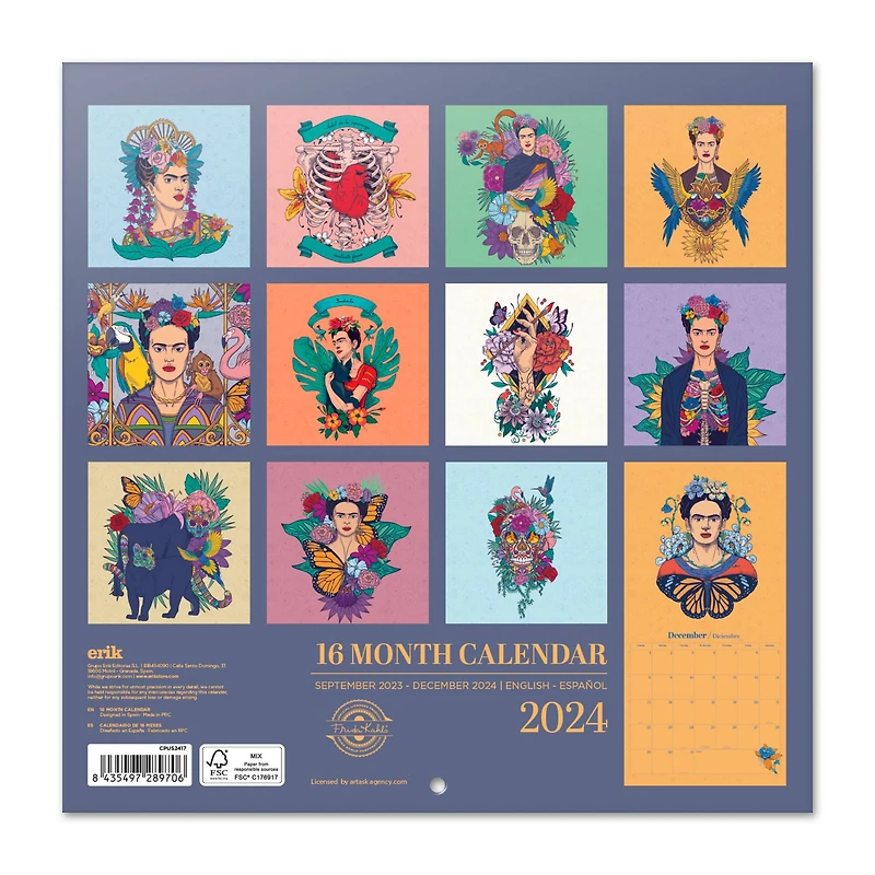TF Publishing 2024 Frida Kahlo Bilingual Wall Calendar