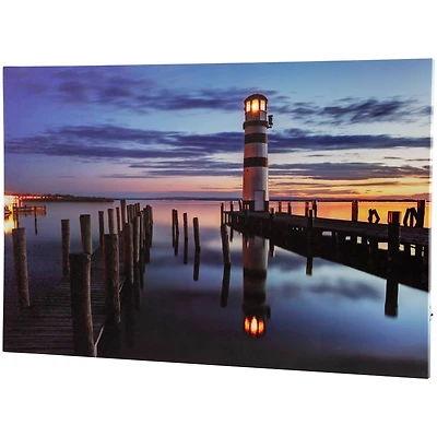 LED Coastal Sunset Lighthouse Scene Canvas Wall Art