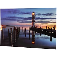 LED Coastal Sunset Lighthouse Scene Canvas Wall Art