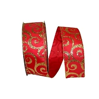 JAM Paper 2.5" x 50yd. Red & Gold Scroll Wired Glitter Ribbon