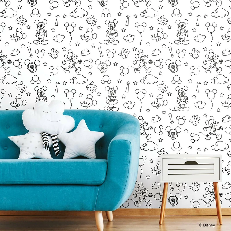 RoomMates Disney Mickey Mouse Line Art Peel & Stick Wallpaper