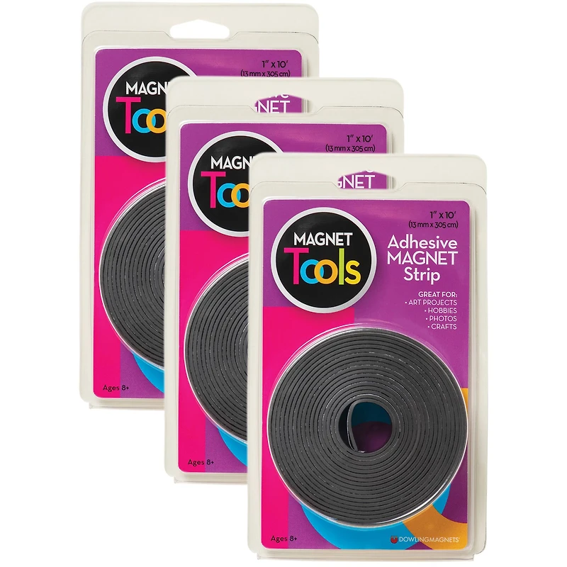 Dowling Magnets® 1" x 10ft. Magnet Strip with Adhesive Rolls, 3ct.