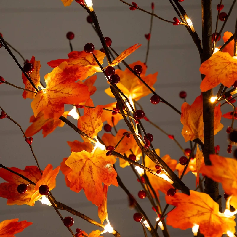 5ft. Pre-Lit Autumn Maple Artificial Fall Tree with Berries and 96 Warm White LED Lights