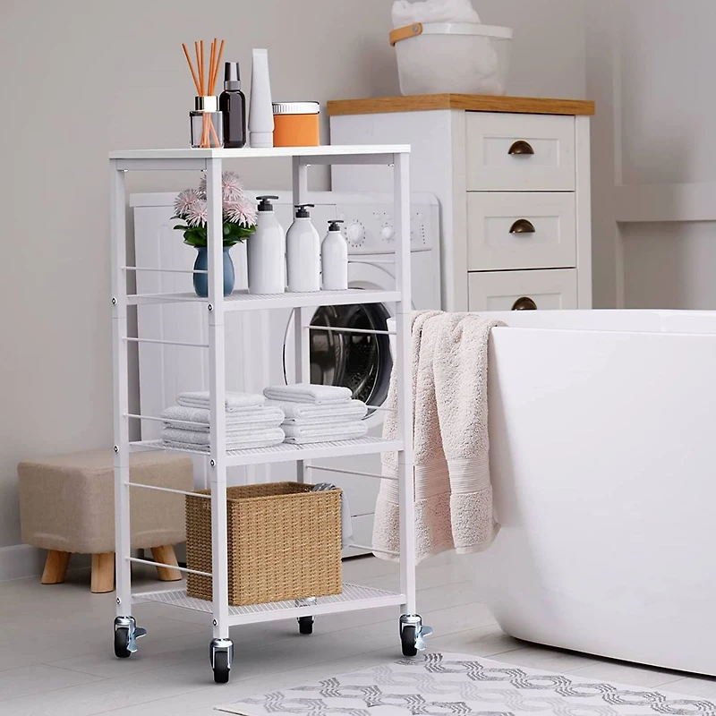 White Kitchen Storage 4-Tier Rolling Utility Cart