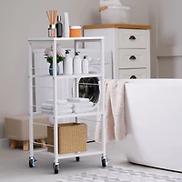 White Kitchen Storage 4-Tier Rolling Utility Cart