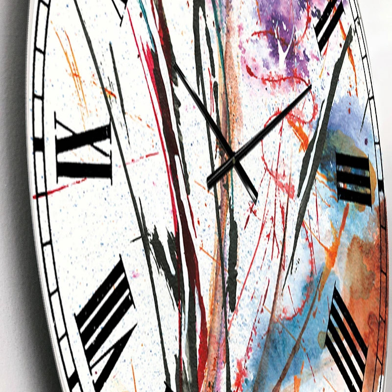 Designart 'Abstract Handpainted Purple And Blue Flowers Traditional Wall Clock