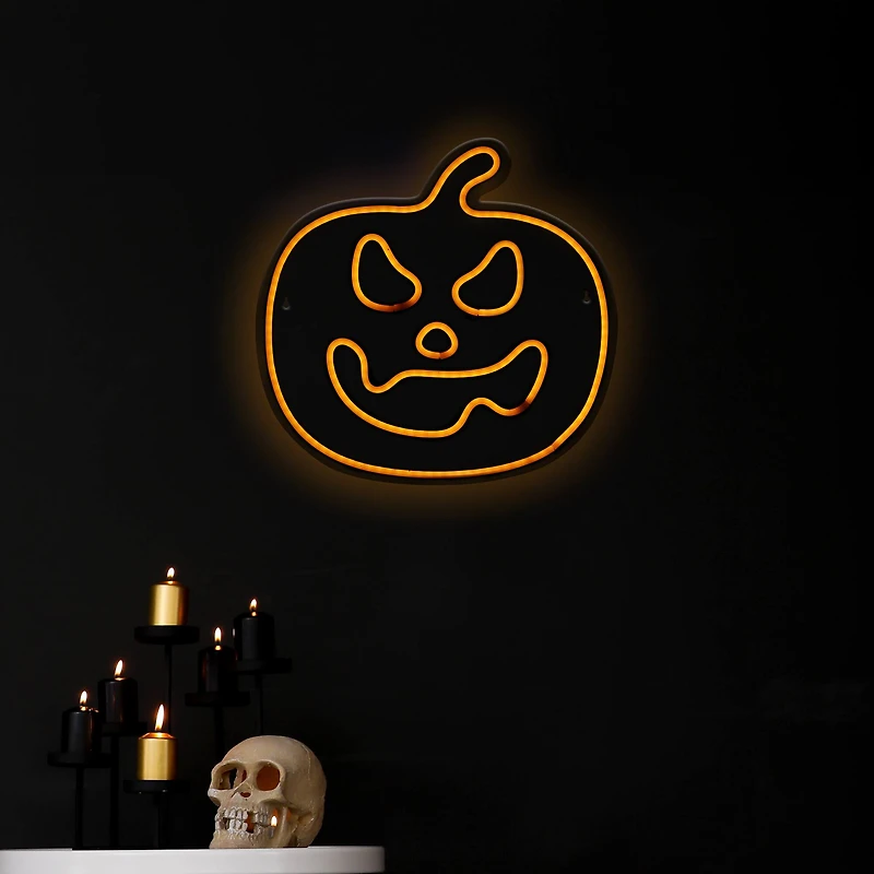 15" Orange LED Neon Style Jack-O-Lantern Halloween Window Silhouette