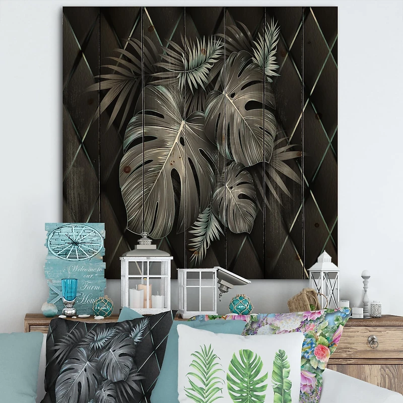 Designart - Black and Gold Tropical Leaves I