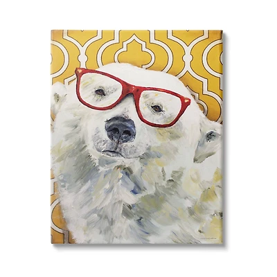 Stupell Industries Polar Bear Red Glasses Bold Yellow Geometric Pattern Canvas Wall Art