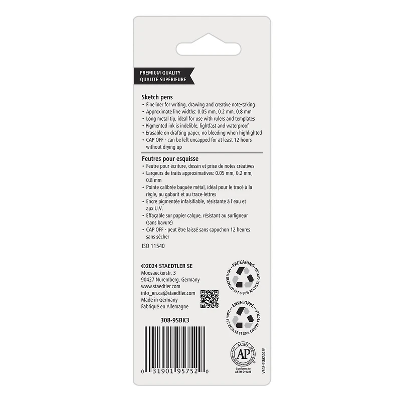 STAEDTLER® Black 3 Piece Pigment Liner Set