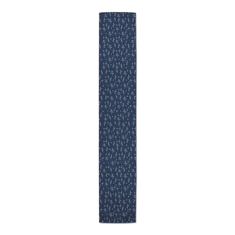 90" Navy Blue Botanical Pattern Cotton Twill Table Runner