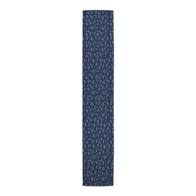 90" Navy Blue Botanical Pattern Cotton Twill Table Runner