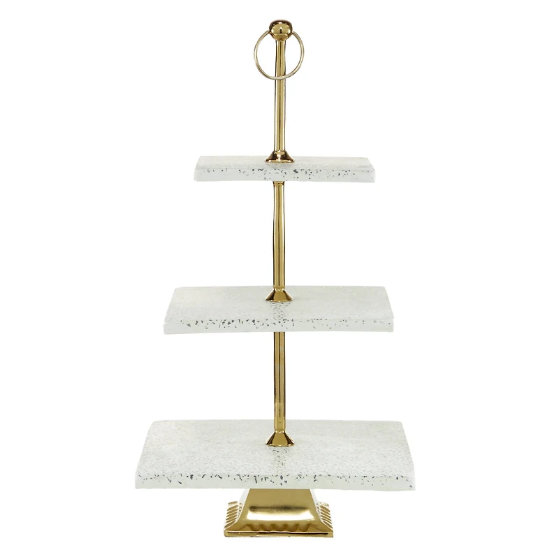 White Marble & Aluminum 3 Tier Tray Stand