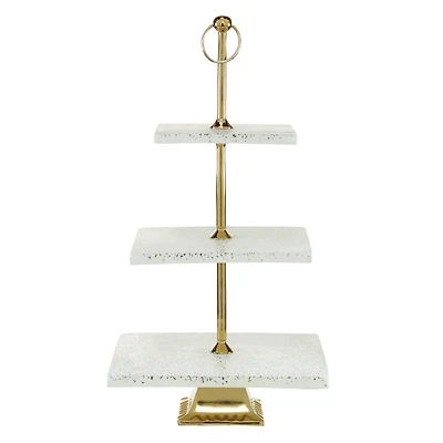 White Marble & Aluminum 3 Tier Tray Stand