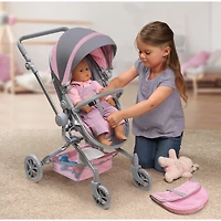 Badger Basket Gray & Pink Daydream Multi-Function Single Doll Pram & Stroller