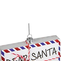 Envelope USPS "Dear Santa" with Stripes Glass Christmas Ornament - 3.5" - Red