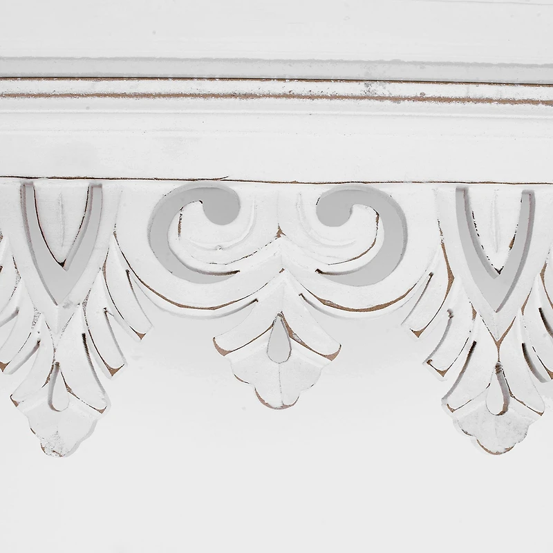 30" White Hand-Carved Floating Wall Shelf