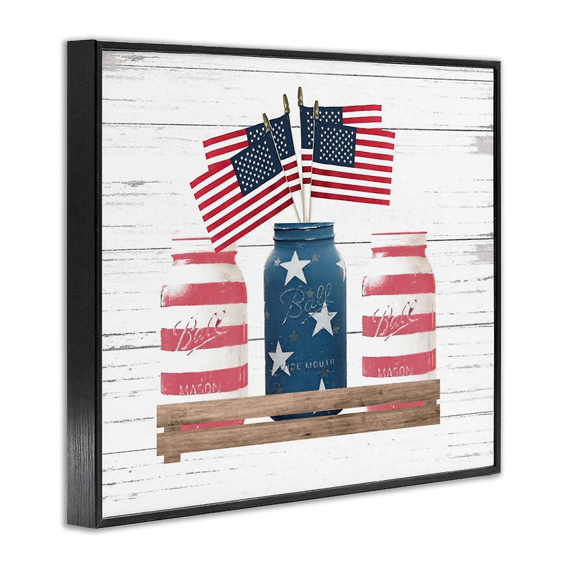 Stupell Industries Rustic Patriotic Jars American Pride Flag Design Framed Giclee Art