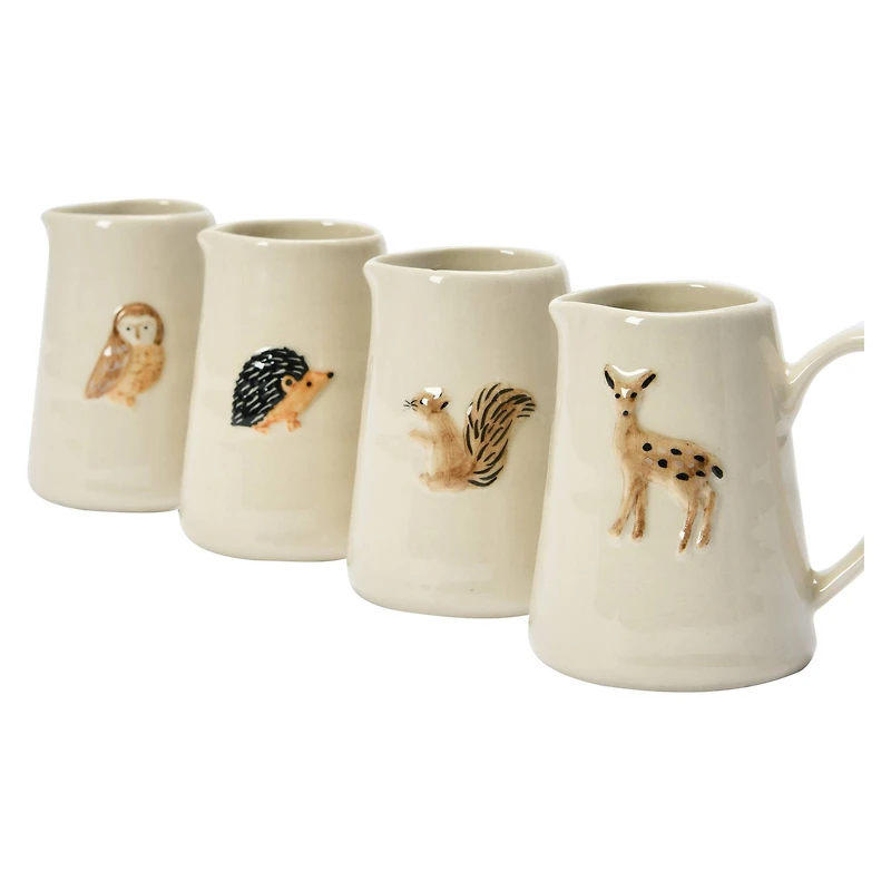 Hello Honey® 3" Hand-Painted & Embossed Forest Animal Ceramic Pitcher Mugs, 4ct.