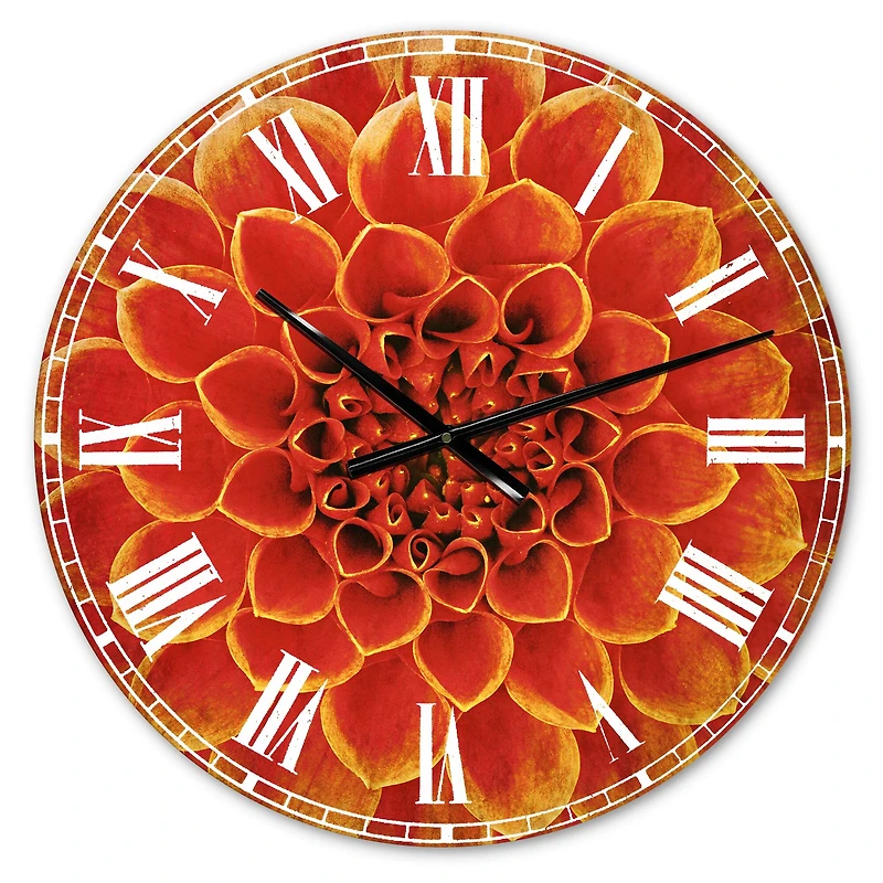 Designart Orange Abstract Flower Design Traditional Wall Clock