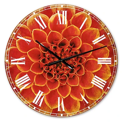 Designart Orange Abstract Flower Design Traditional Wall Clock