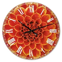 Designart Orange Abstract Flower Design Traditional Wall Clock