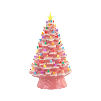 18" Pink Lit Nostalgic Christmas Tree