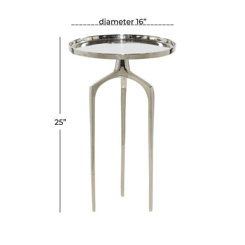 25" Contemporary Round Silver Aluminum Raised Edge Accent Table