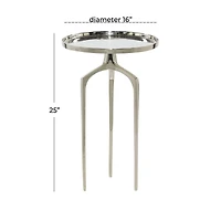 25" Contemporary Round Silver Aluminum Raised Edge Accent Table