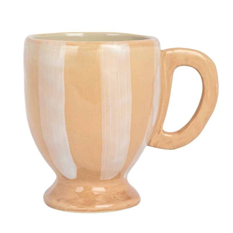 Hello Honey® 14oz. Brown & White Stripe Hand-Painted Stoneware Footed Mug, 4ct.