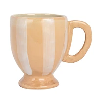 Hello Honey® 14oz. Brown & White Stripe Hand-Painted Stoneware Footed Mug, 4ct.