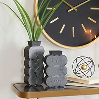 Black Stoneware Contemporary Vase, Set of 2" 12",10"
