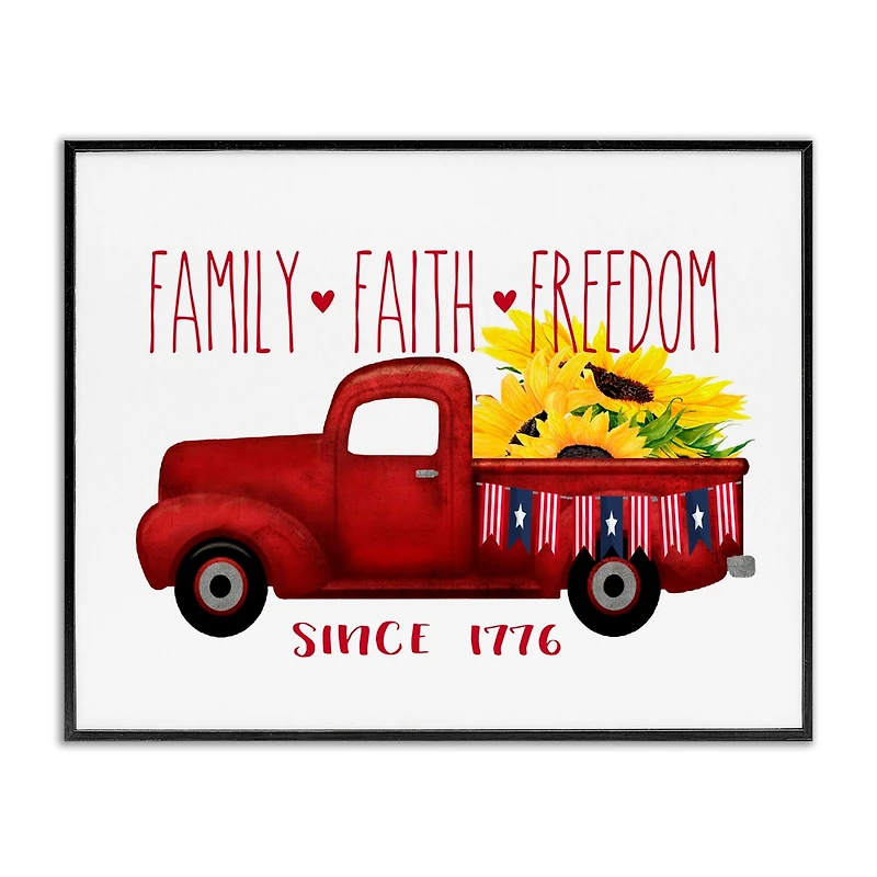 Stupell Industries Family Faith Freedom Americana Floral Country Truck Framed Giclee Art
