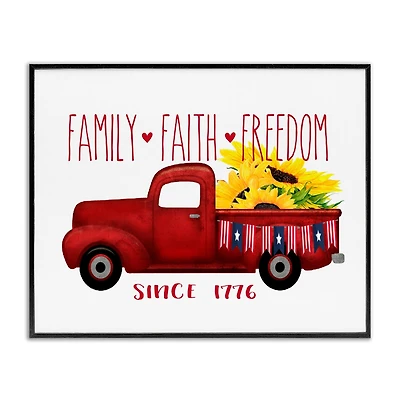 Stupell Industries Family Faith Freedom Americana Floral Country Truck Framed Giclee Art