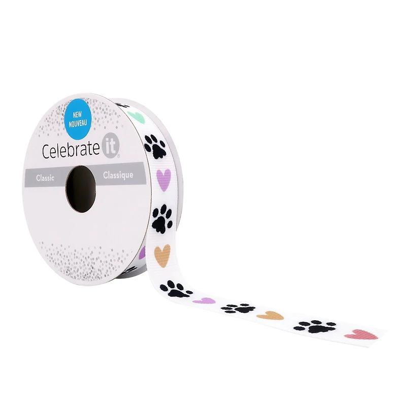 12 Pack: 5/8" x 7yd. Grosgrain Paw Print Ribbon by Celebrate It™