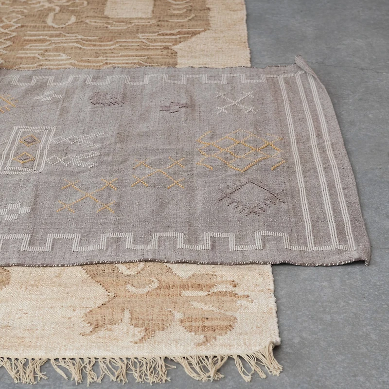 Hello Honey® Natural and Brown Cotton and Jute Rug with Tiger and Tassels, 9ft. x 6ft.